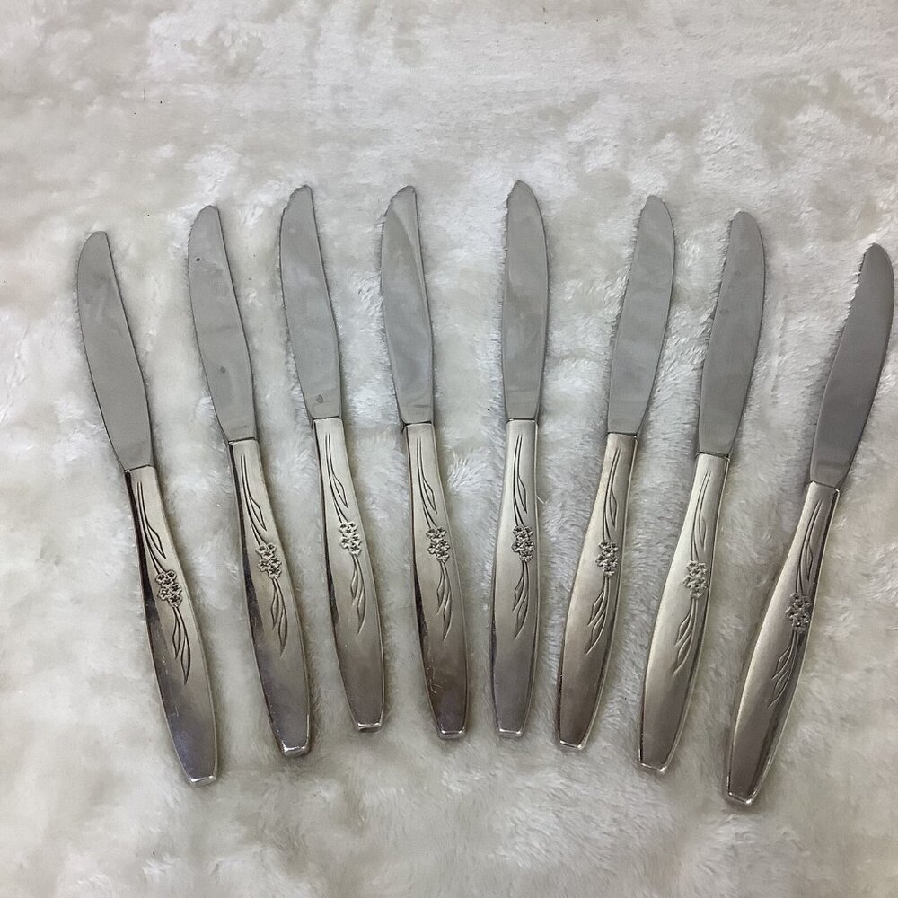 Oneida Silverplate Enchantment Gentle Rose 1960’s Flatware‎ 8 Pc Lot Case Knife